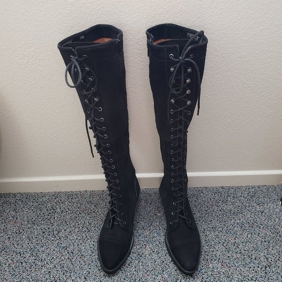 ROC Black Suede Boots sz 38 7.5 7 US Lace Up Punk Goth Victorian Australia New - Picture 1 of 6